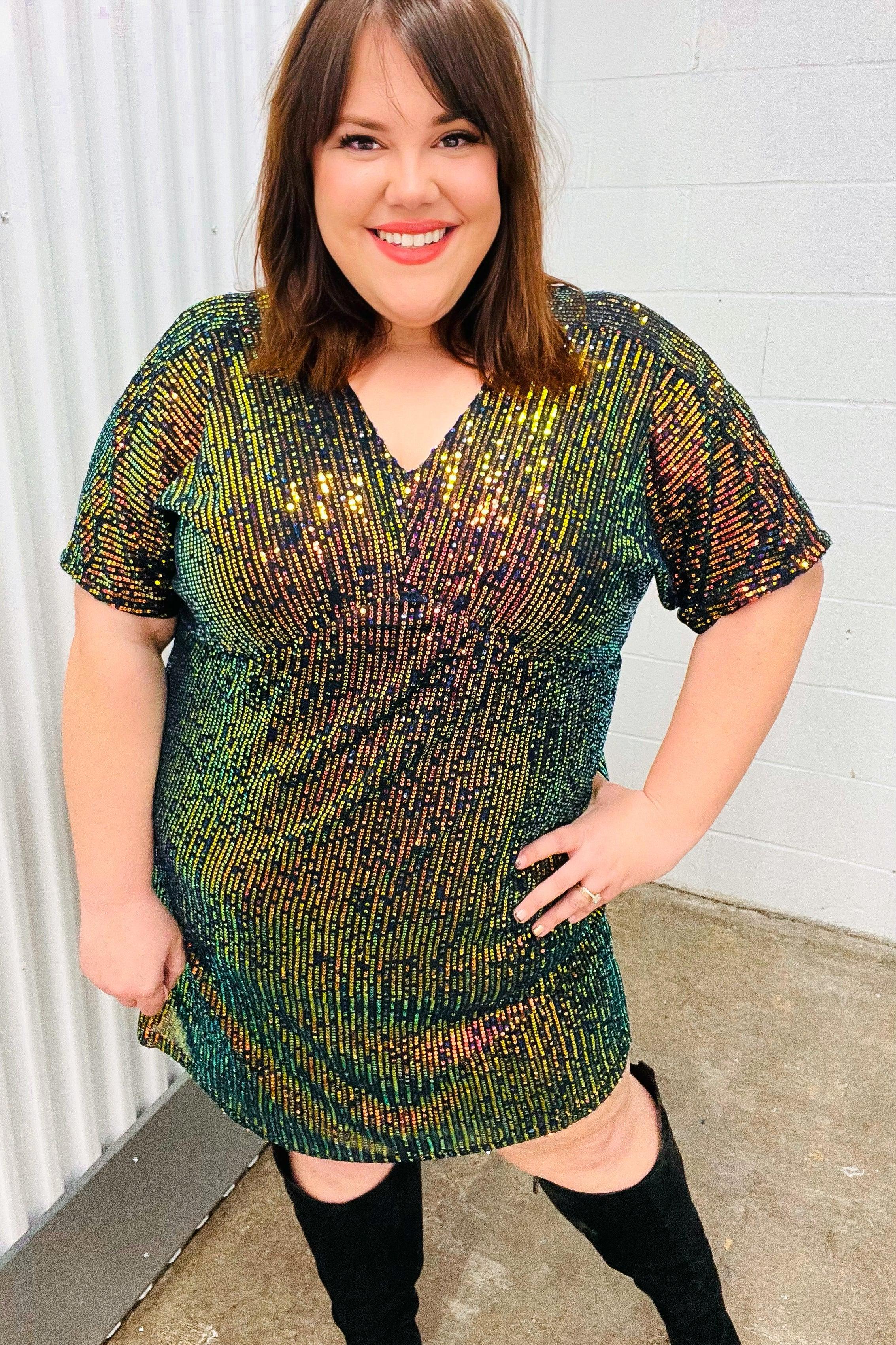 A Night To Remember Black Effervescence Sequin V Neck Dress | Daverri Fashions