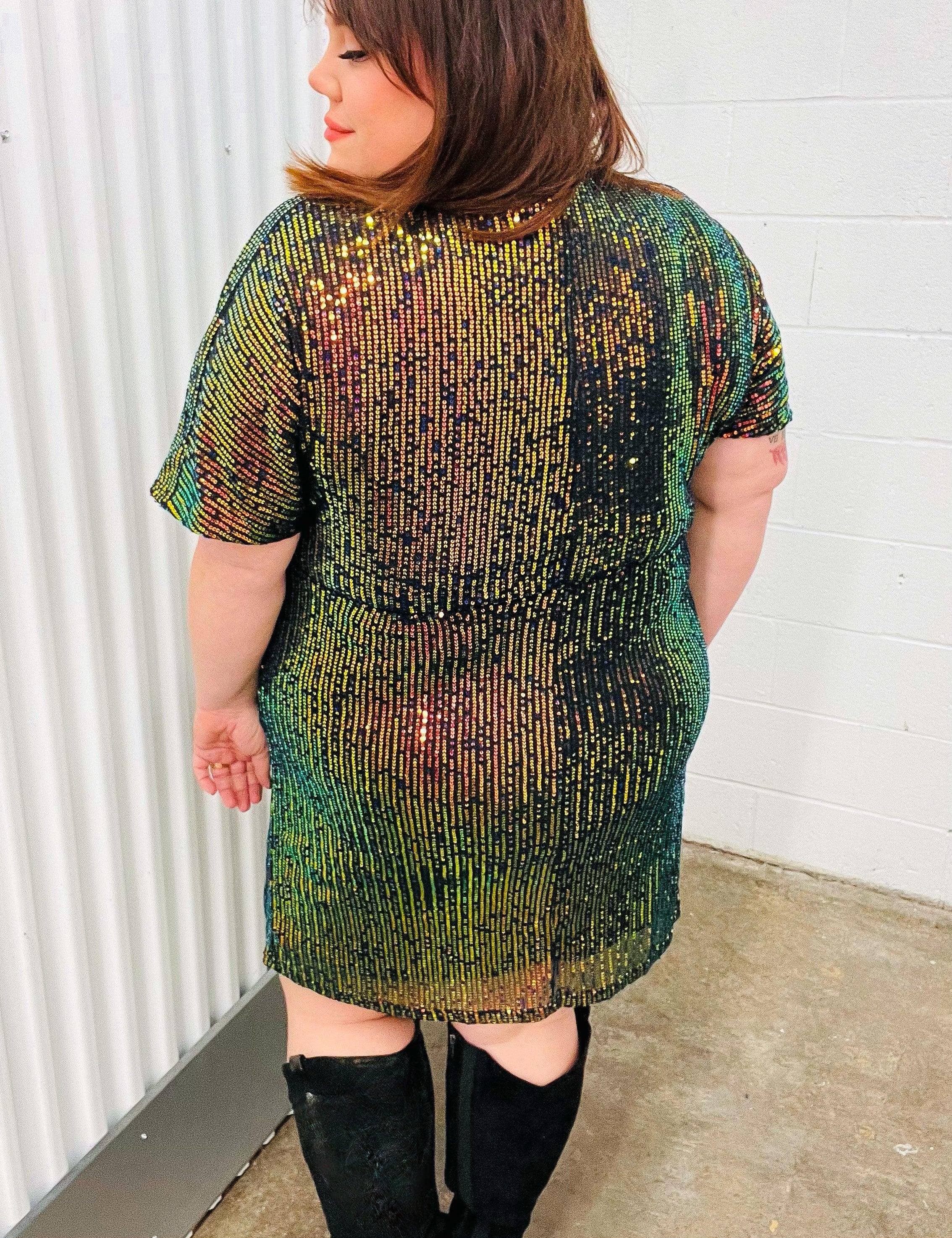 A Night To Remember Black Effervescence Sequin V Neck Dress | Daverri Fashions