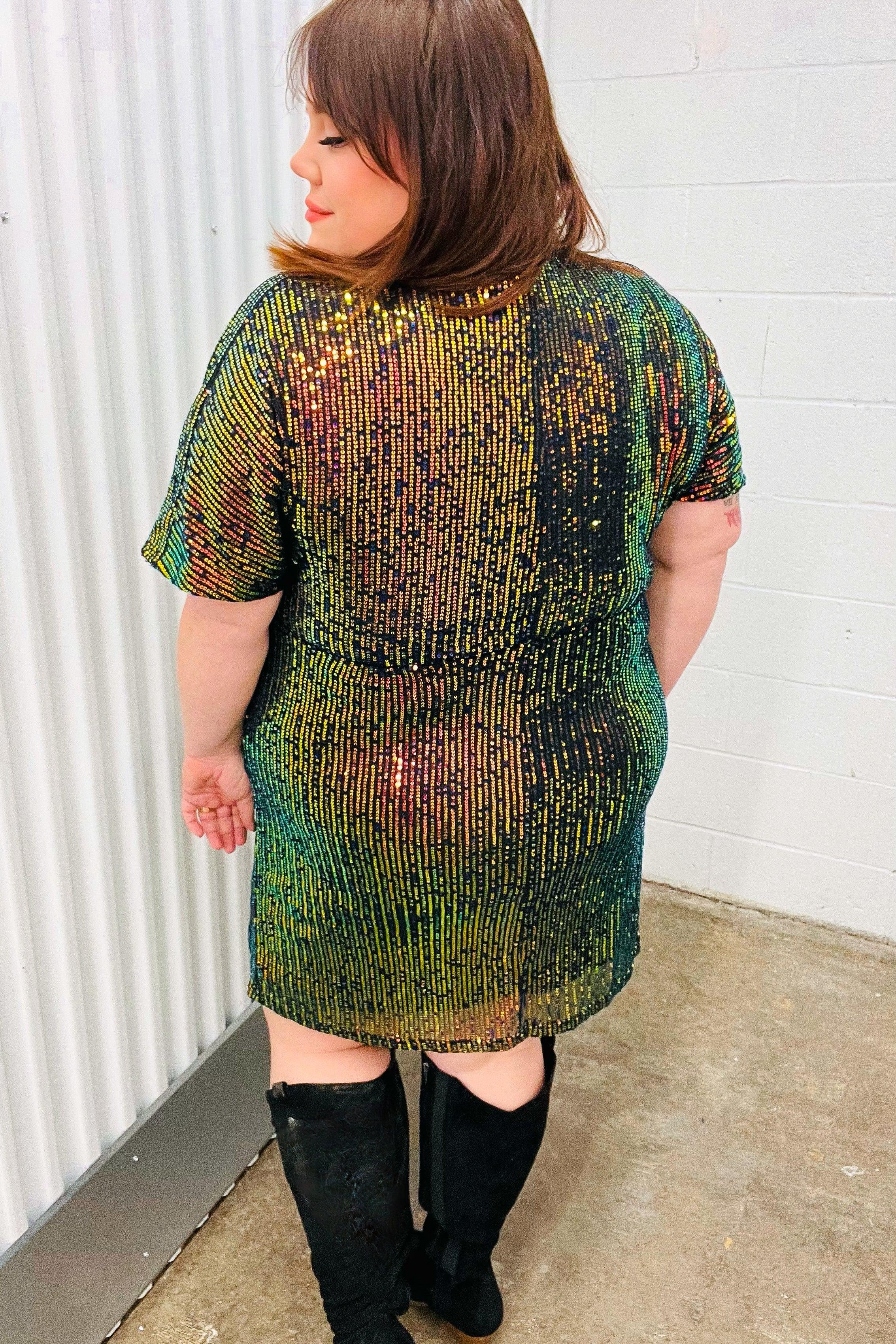 A Night To Remember Black Effervescence Sequin V Neck Dress | Daverri Fashions