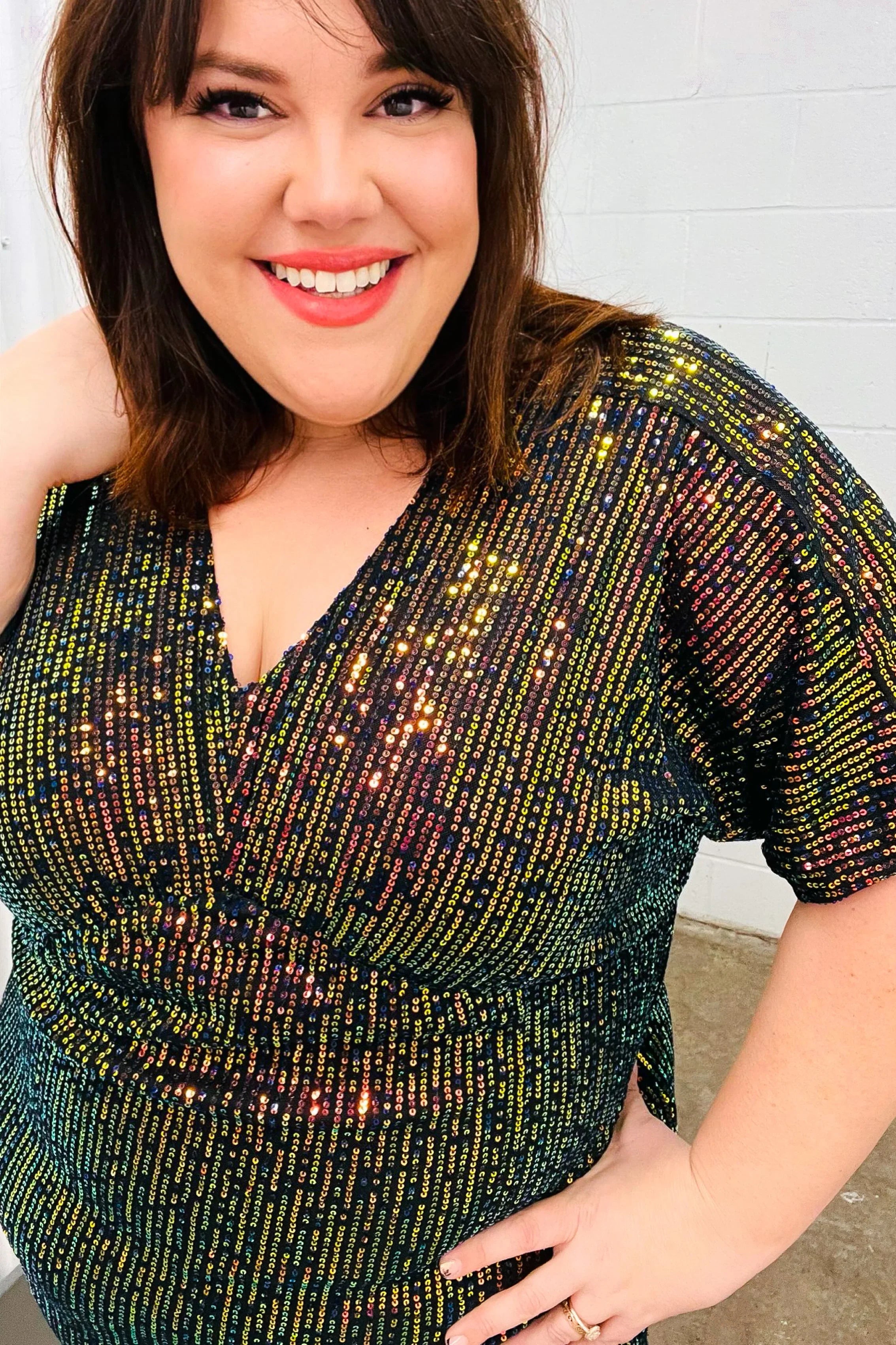 A Night To Remember Black Effervescence Sequin V Neck Dress | Daverri Fashions