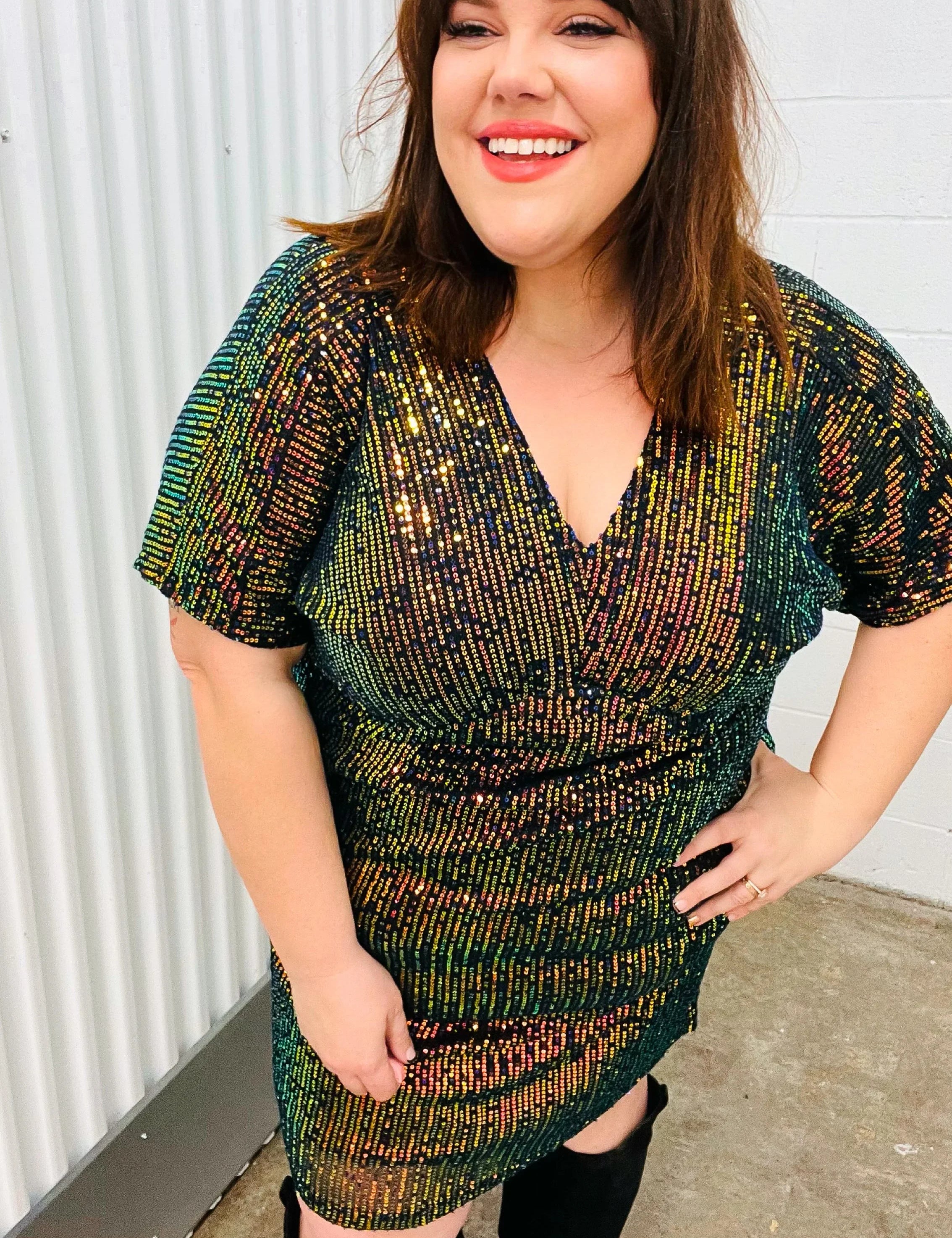 A Night To Remember Black Effervescence Sequin V Neck Dress | Daverri Fashions