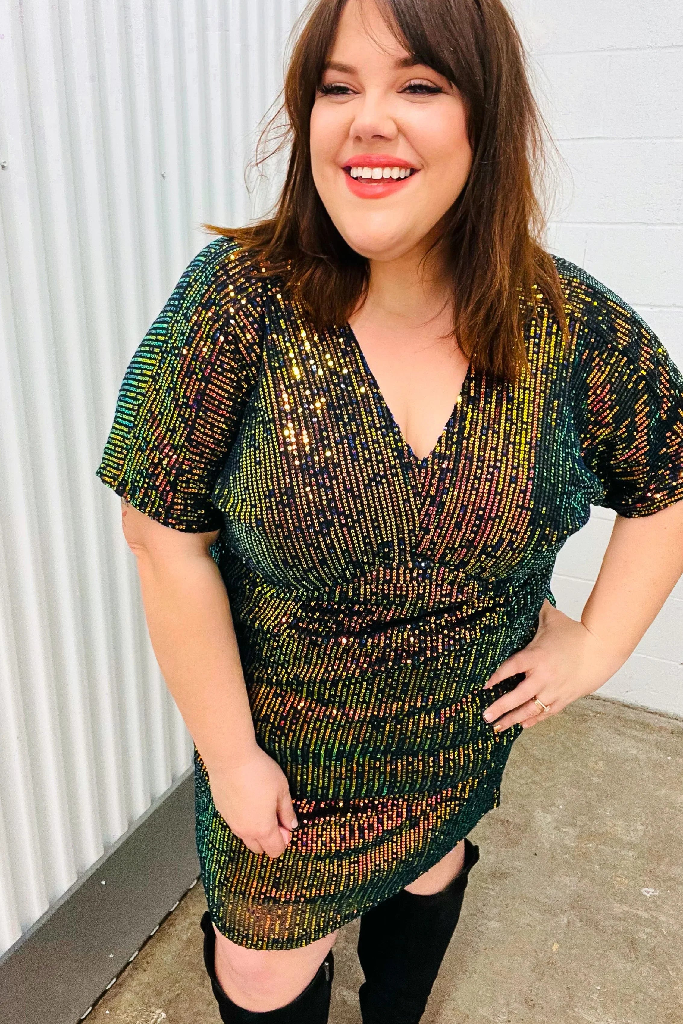 A Night To Remember Black Effervescence Sequin V Neck Dress | Daverri Fashions