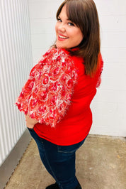 Come To Me Red Sequin Puff Short Sleeve Top | Daverri Fashions