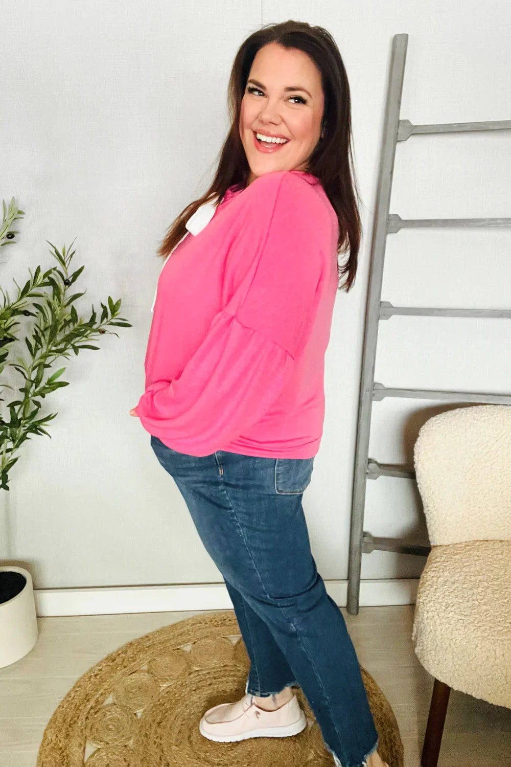 Pretty In Pink French Terry Bow Tie Drop Shoulder Pullover | Daverri Fashions