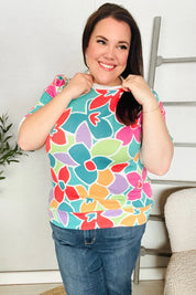 Spring Vibes Multicolor floral Rib Back Bow Tie Detail Top | 07-01-25 Summer Sale Daverri Fashions