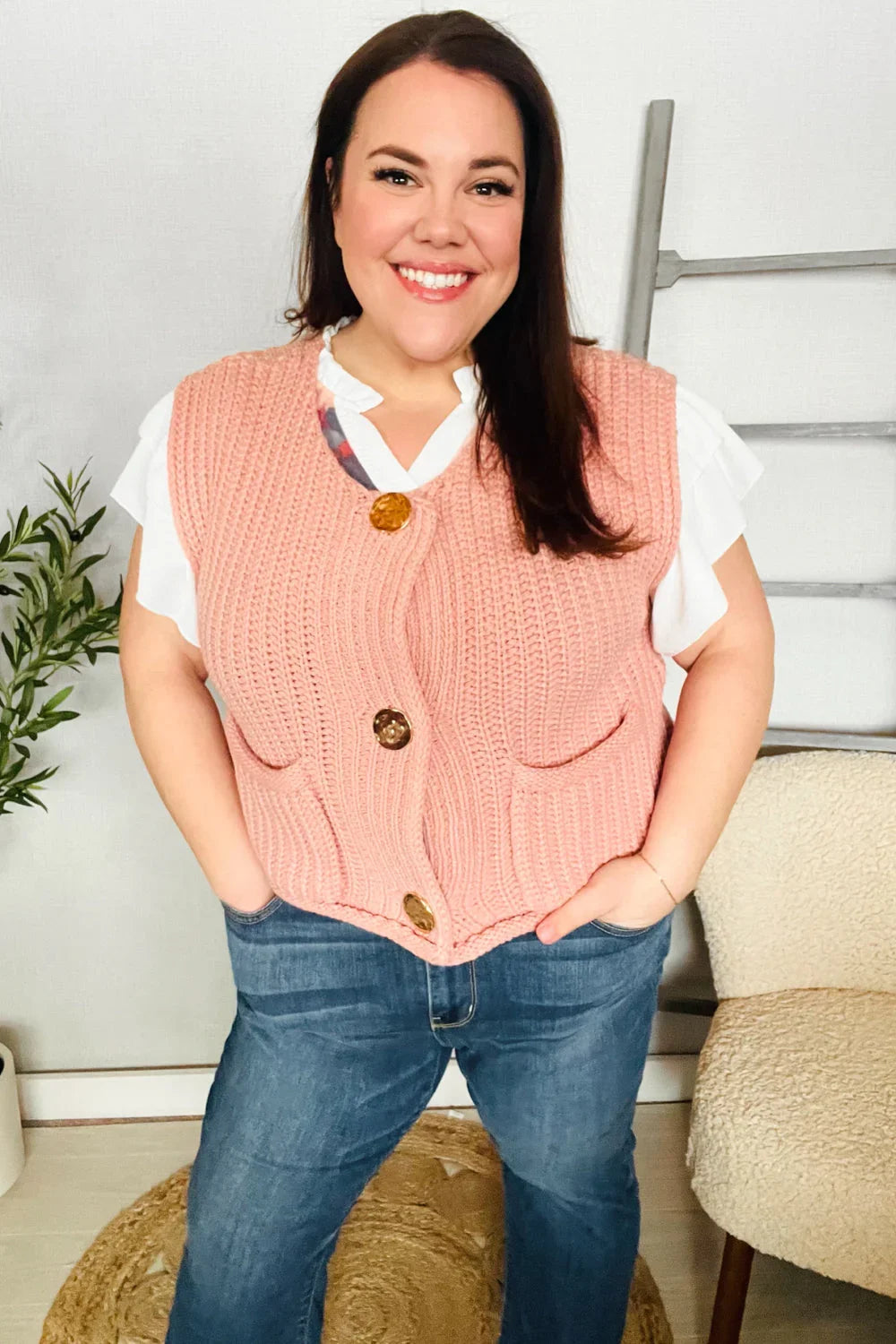 Classy Chic Gold Button Down Chunky Sweater Vest | Daverri Fashions
