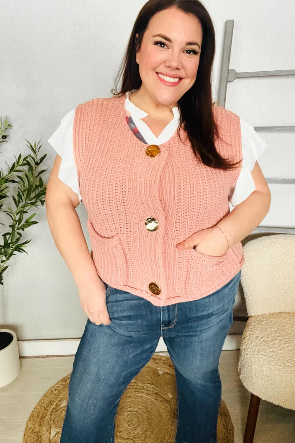Classy Chic Gold Button Down Chunky Sweater Vest | Daverri Fashions