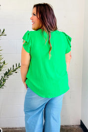 Sunny Days Kelly Green Banded V Neck Flutter Sleeve Top | 2024 Summer Blow Out Sale Daverri Fashions