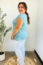 Charming in Aqua Asymmetrical Shirred Modal Top | 07-01-25 Summer Sale Daverri Fashions