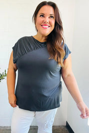 Charming In Charcoal Asymmetrical Shirred Modal Top | 07-01-25 Summer Sale Daverri Fashions