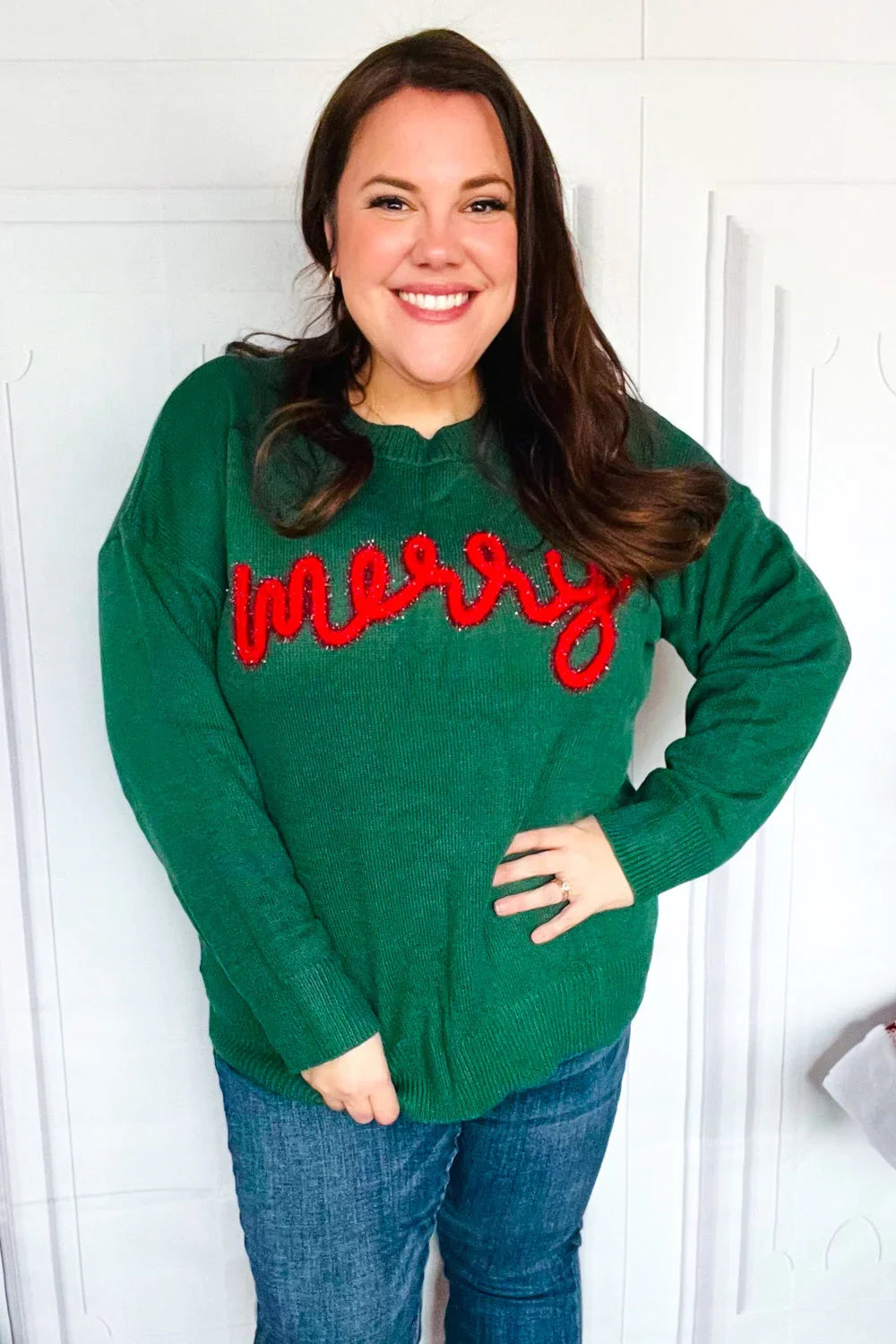 Be Merry Hunter Green Pop Up Sweater | Daverri Fashions