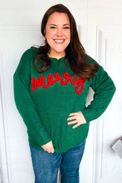 Be Merry Hunter Green Pop Up Sweater | Daverri Fashions