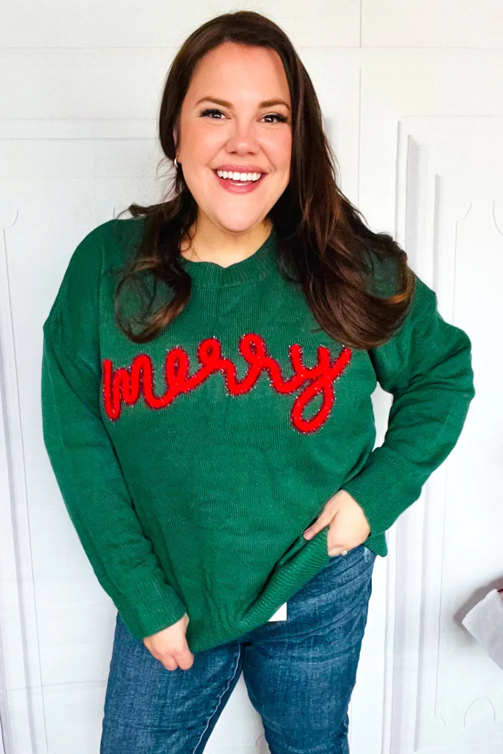 Be Merry Hunter Green Pop Up Sweater | Daverri Fashions