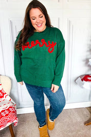 Be Merry Hunter Green Pop Up Sweater | Daverri Fashions
