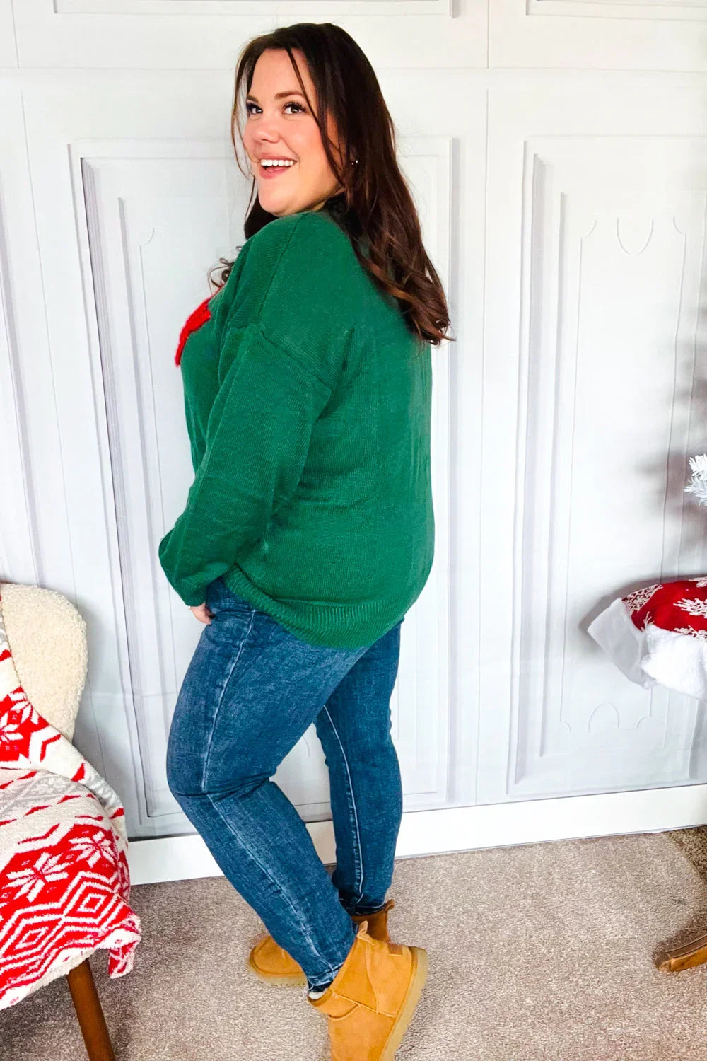 Be Merry Hunter Green Pop Up Sweater | Daverri Fashions