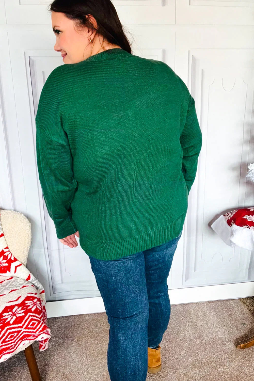 Be Merry Hunter Green Pop Up Sweater | Daverri Fashions