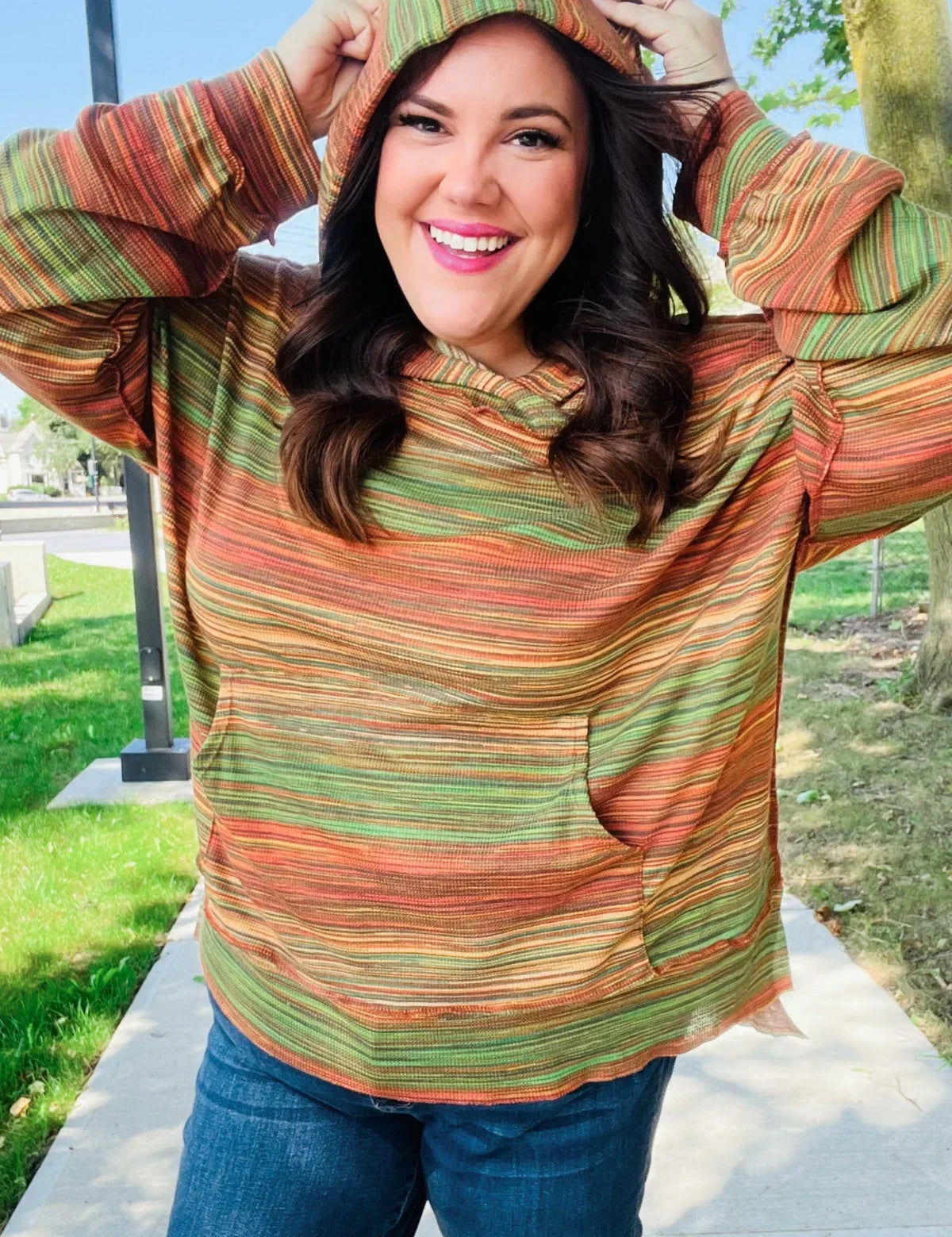 Under Your Spell Orange & Green Space Dye Thermal Hoodie | 2024 Blow-Out Sale Daverri Fashions