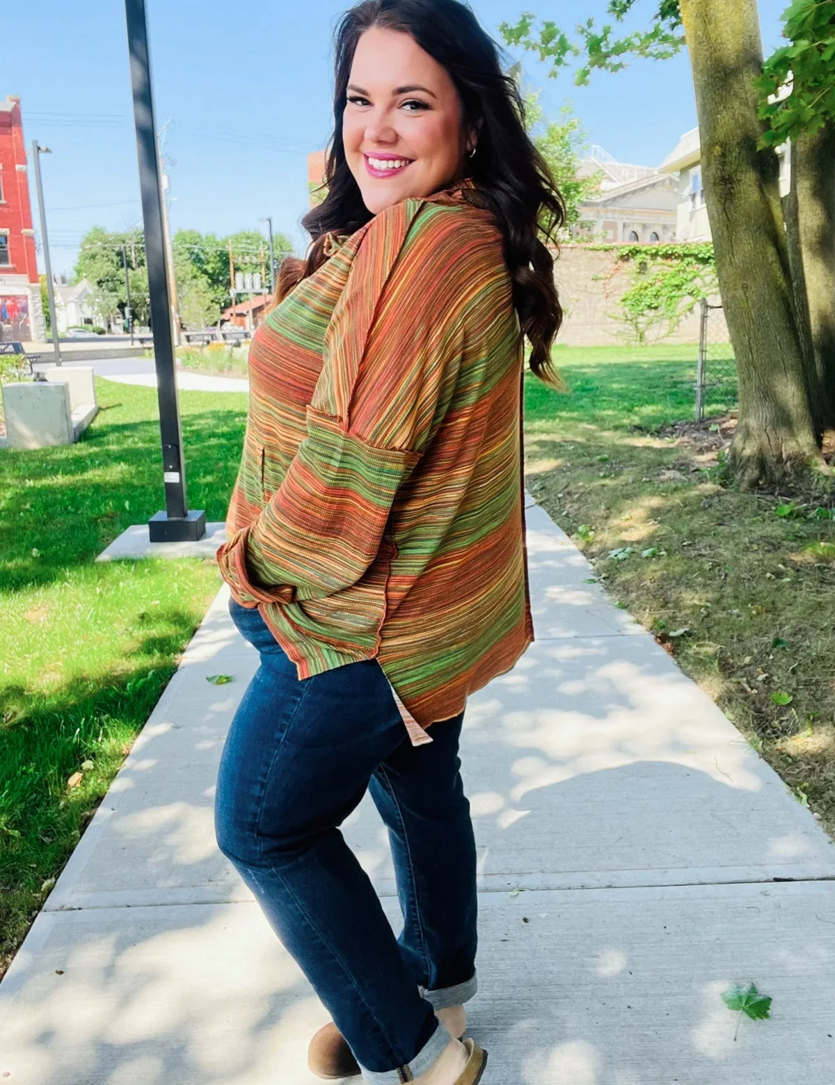 Under Your Spell Orange & Green Space Dye Thermal Hoodie | 2024 Blow-Out Sale Daverri Fashions