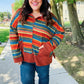 Casual Living Rust & Teal Striped Two Tone Knit Pocketed Top - DAVERRI FASHIONS