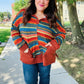 Casual Living Rust & Teal Striped Two Tone Knit Pocketed Top - DAVERRI FASHIONS