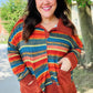 Casual Living Rust & Teal Striped Two Tone Knit Pocketed Top - DAVERRI FASHIONS
