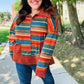 Casual Living Rust & Teal Striped Two Tone Knit Pocketed Top - DAVERRI FASHIONS