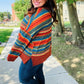 Casual Living Rust & Teal Striped Two Tone Knit Pocketed Top - DAVERRI FASHIONS