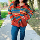 Casual Living Rust & Teal Striped Two Tone Knit Pocketed Top - DAVERRI FASHIONS