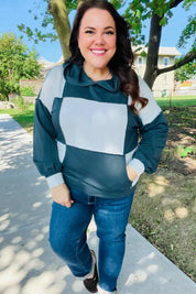 Adorable In Hunter Green Color Block Check Print Terry Hoodie | Daverri Fashions