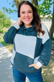 Adorable In Hunter Green Color Block Check Print Terry Hoodie | Daverri Fashions