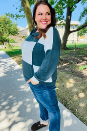 Adorable In Hunter Green Color Block Check Print Terry Hoodie | Daverri Fashions