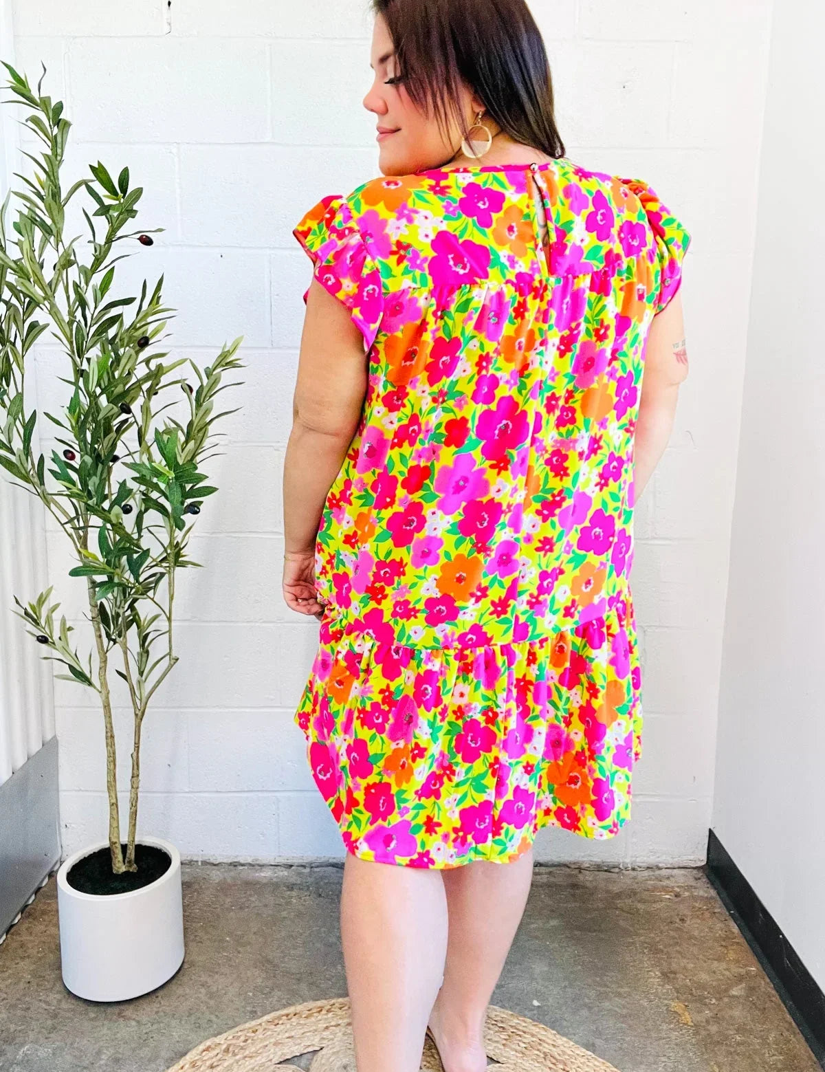 Be Charming Lime & Pink Floral Print Tiered Ruffle Sleeve Dress | 2024 Summer Blow Out Sale Daverri Fashions