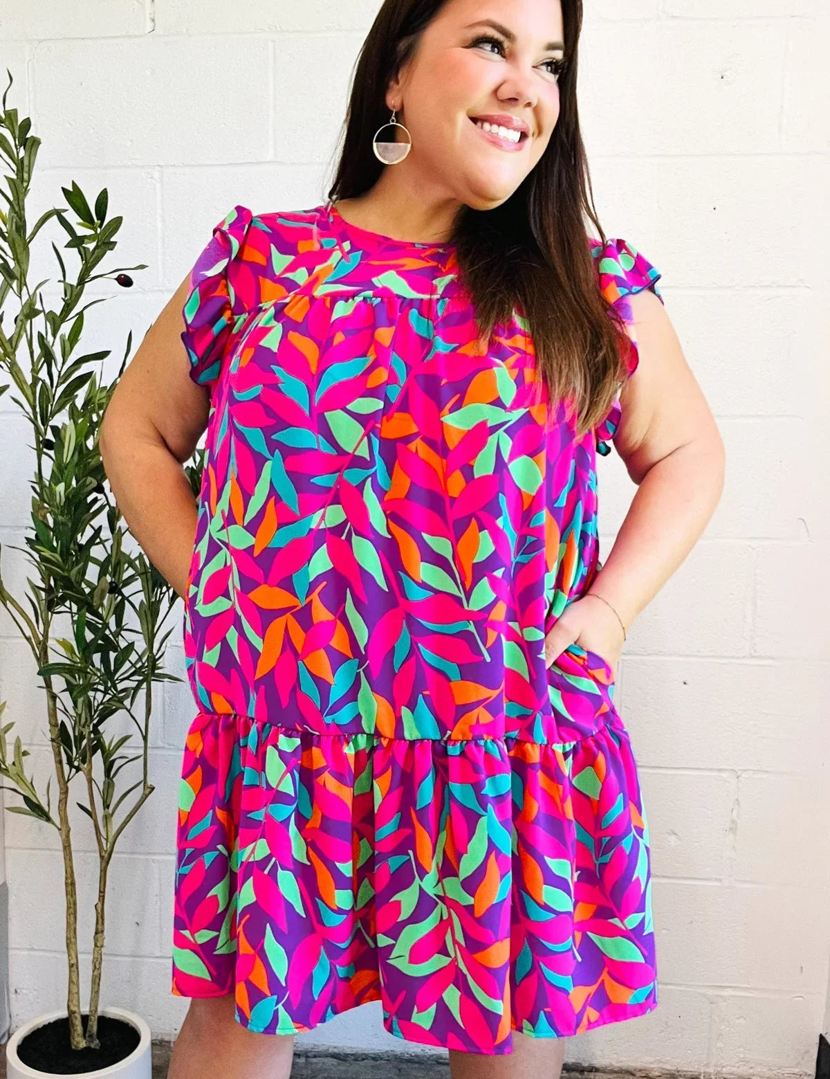 You Got This Purple Abstract Floral Print Tiered Ruffle Sleeve Dress | 2024 Blow-Out Sale Daverri Fashions