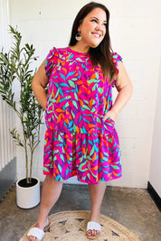 You Got This Purple Abstract Floral Print Tiered Ruffle Sleeve Dress | 2024 Blow-Out Sale Daverri Fashions