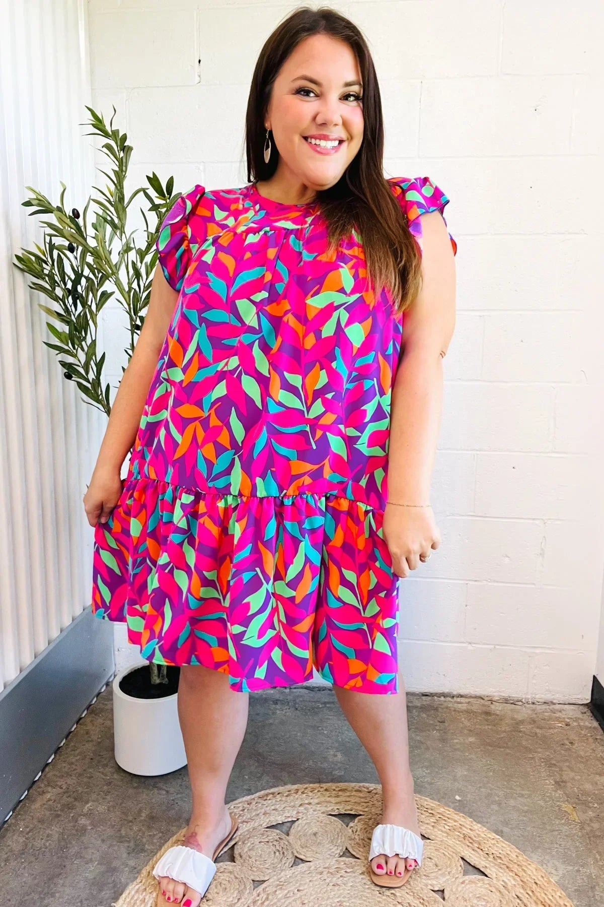 You Got This Purple Abstract Floral Print Tiered Ruffle Sleeve Dress | 2024 Blow-Out Sale Daverri Fashions