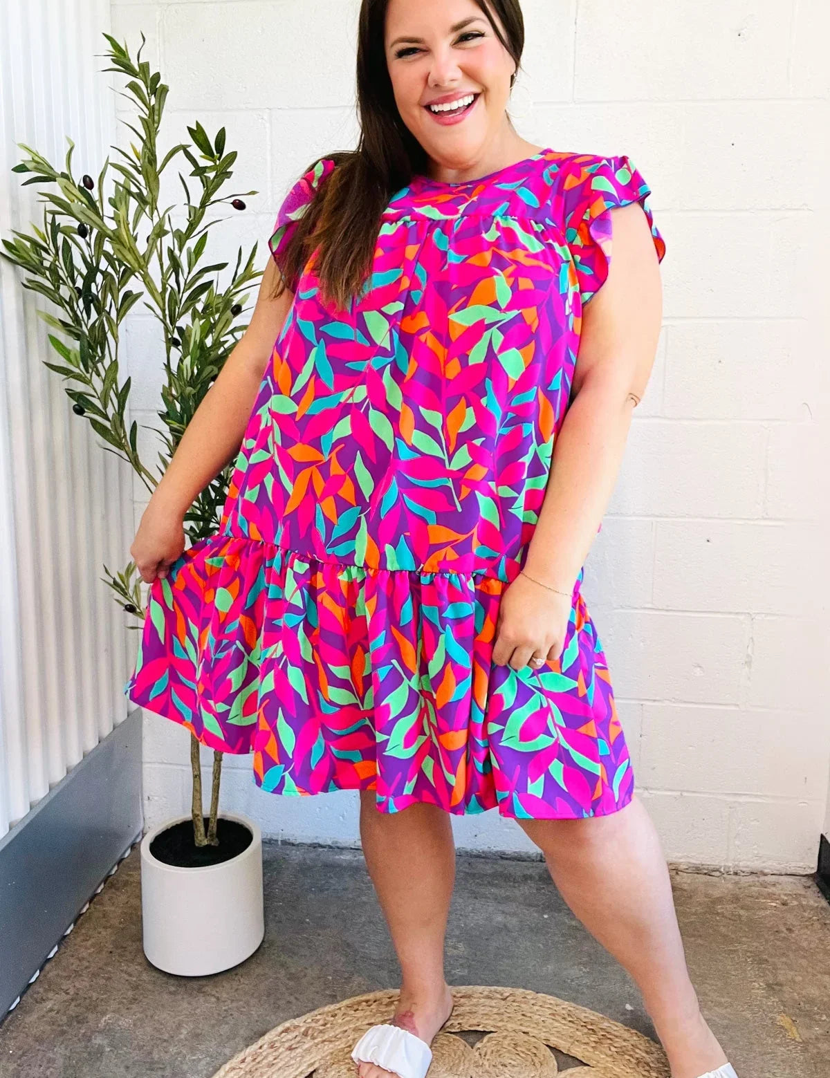 You Got This Purple Abstract Floral Print Tiered Ruffle Sleeve Dress | 2024 Blow-Out Sale Daverri Fashions