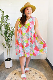 Hello Beautiful Peach & Sage Patchwork Babydoll Swing Dress | Daverri Fashions