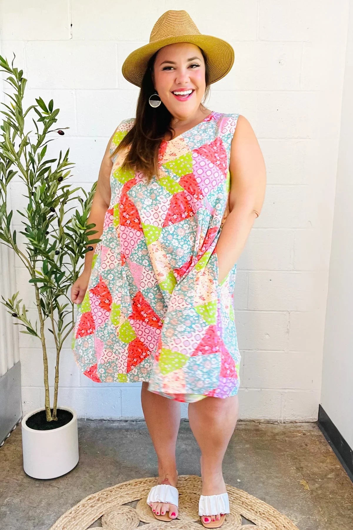 Hello Beautiful Peach & Sage Patchwork Babydoll Swing Dress | Daverri Fashions