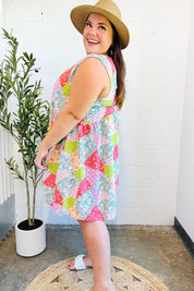 Hello Beautiful Peach & Sage Patchwork Babydoll Swing Dress | Daverri Fashions