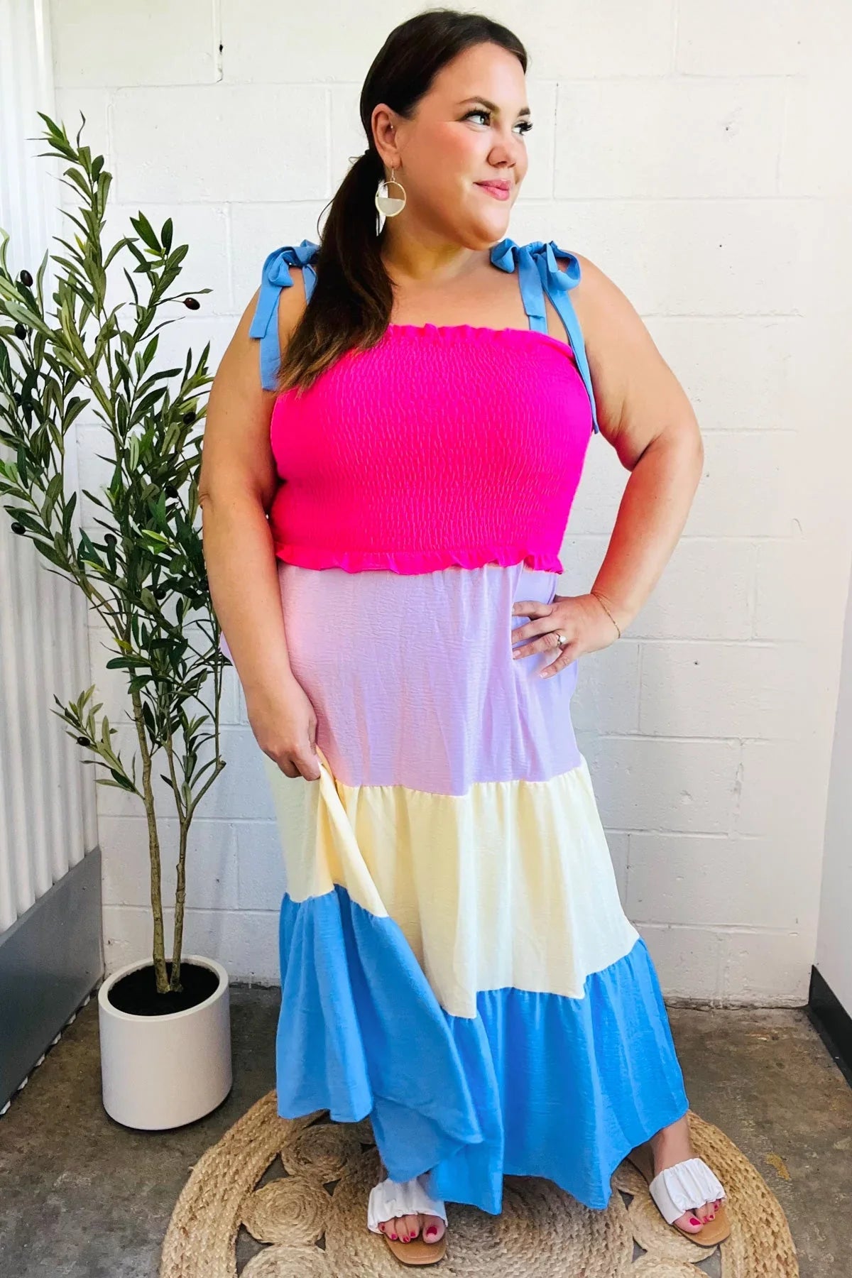 Vacay Vibes Hot Pink & Blue Smocked Color Block Maxi Dress | 2024 Blow-Out Sale Daverri Fashions