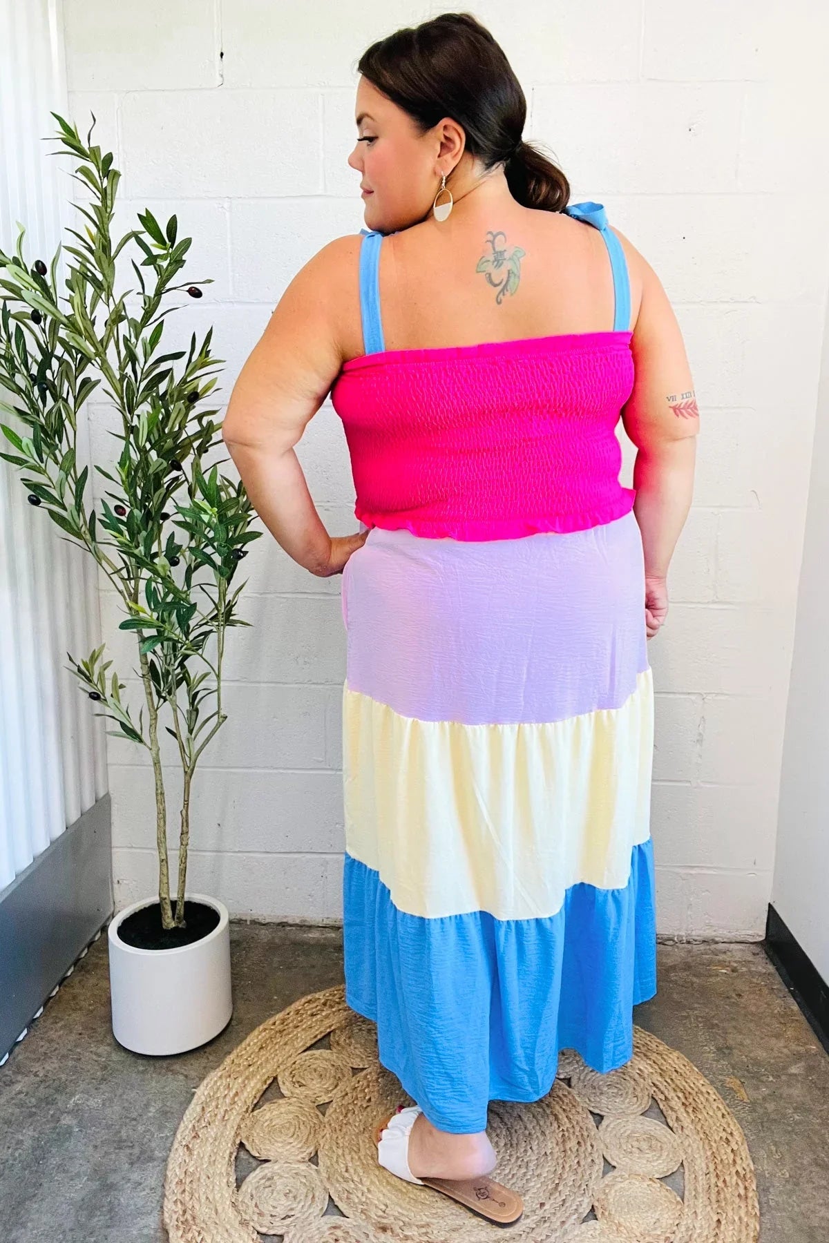 Vacay Vibes Hot Pink & Blue Smocked Color Block Maxi Dress | 2024 Blow-Out Sale Daverri Fashions