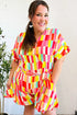 Eyes On You Coral Geo Abstract Surplice Woven Romper - DAVERRI FASHIONS