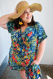 Navy Tropical Floral Surplice Romper | 07-01-25 Summer Sale Daverri Fashions