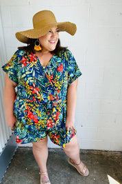 Navy Tropical Floral Surplice Romper | 07-01-25 Summer Sale Daverri Fashions