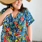 Navy Tropical Floral Surplice Romper - DAVERRI FASHIONS