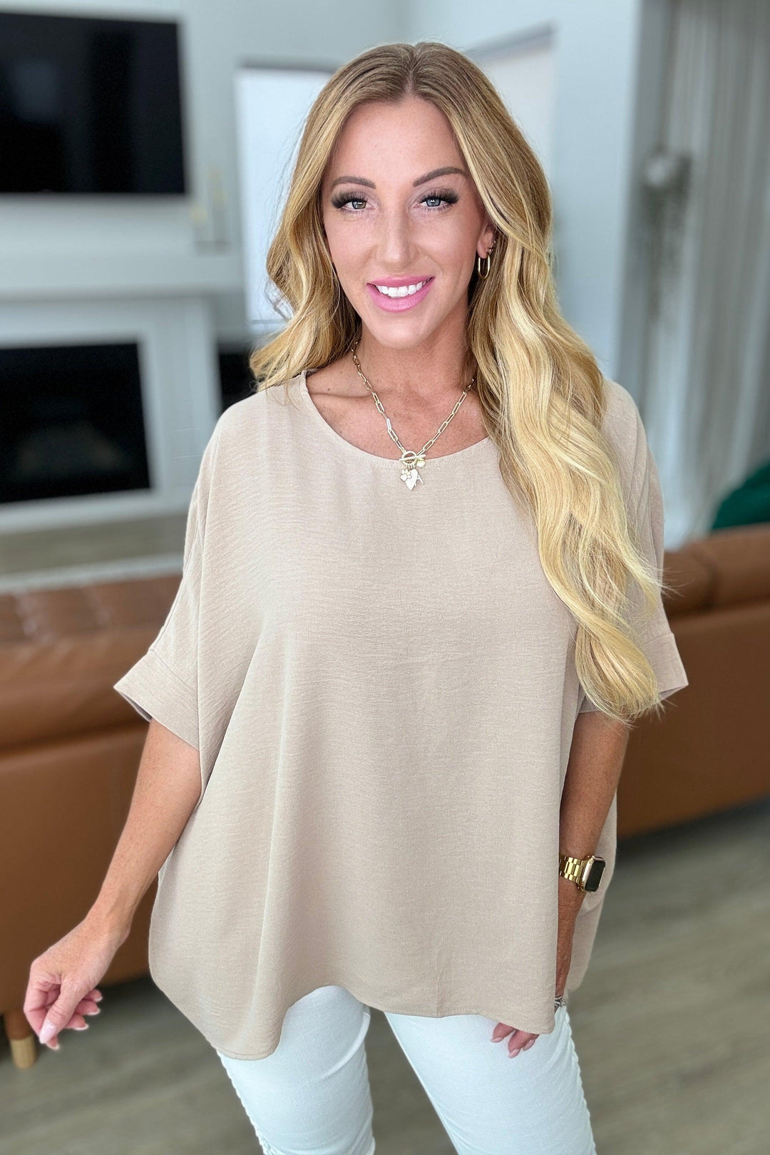 Feels Like Me Dolman Sleeve Top in Taupe Shirts & Tops