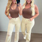 Selena High Rise Distressed 90's Straight Jeans in Bone Jeans