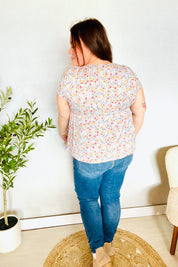 Be Charming Sky Blue Floral Print Elastic Neck Ribbon Tie Top | Daverri Fashions