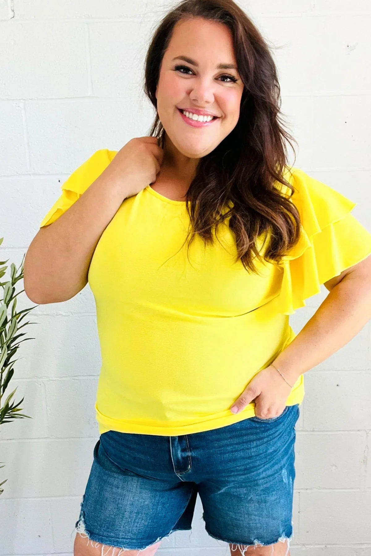 Lovely In Yellow Tiered Double Ruffle Sleeve Woven Top | 2024 Blow-Out Sale Daverri Fashions