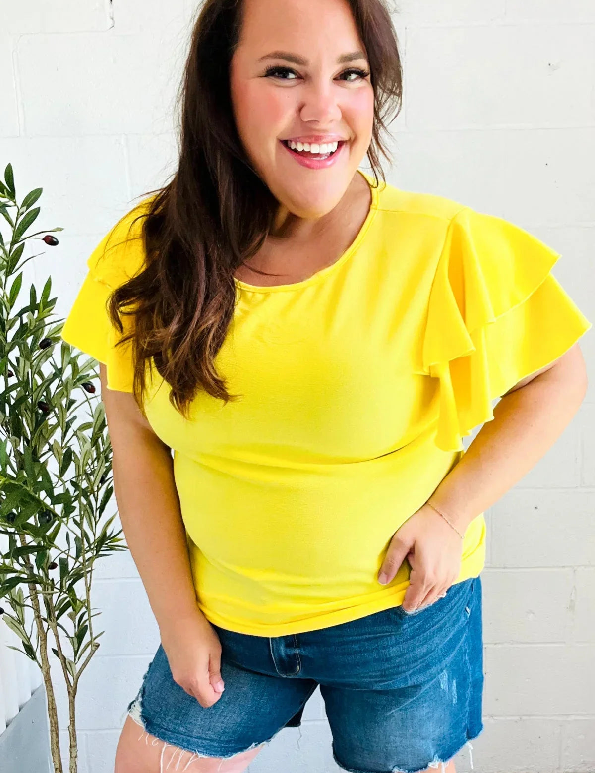 Lovely In Yellow Tiered Double Ruffle Sleeve Woven Top | 2024 Blow-Out Sale Daverri Fashions